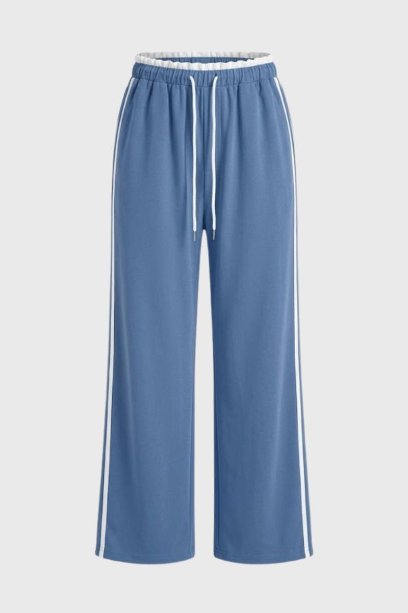 Wijde Broek Dames - Sportief met Zijstreep | Comfortabel — Lichtblauw
