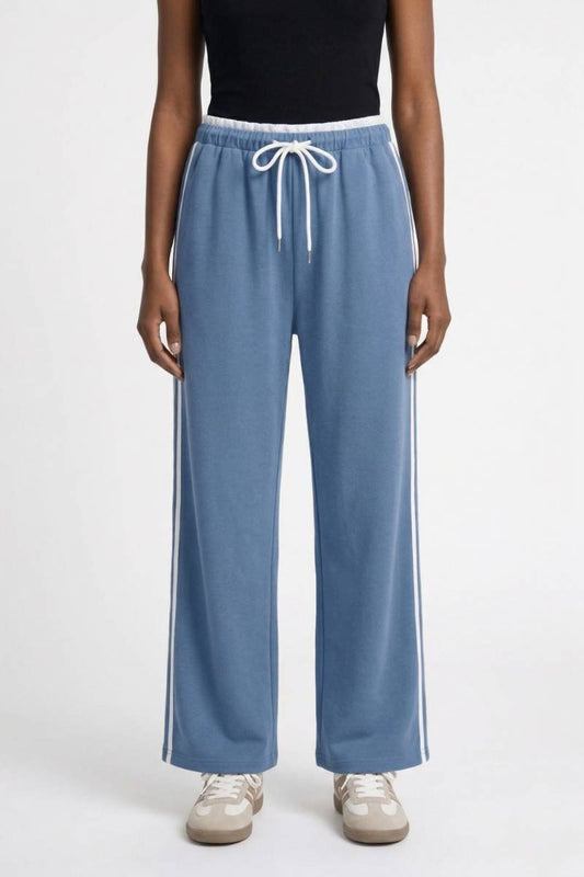 Wijde Broek Dames - Sportief met Zijstreep | Comfortabel — Lichtblauw