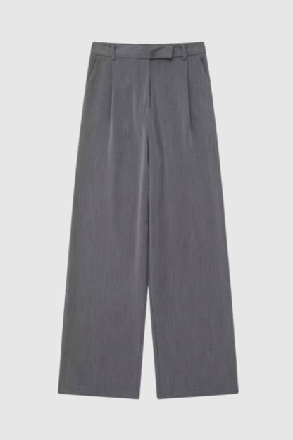 Wijde Broek Dames - Straight Fit met Hoge Taille | Elegant — Grijs