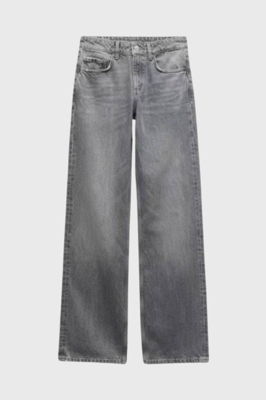 Wijde Jeans Dames - Straight Fit met Hoge Taille | Vintage — Grijs